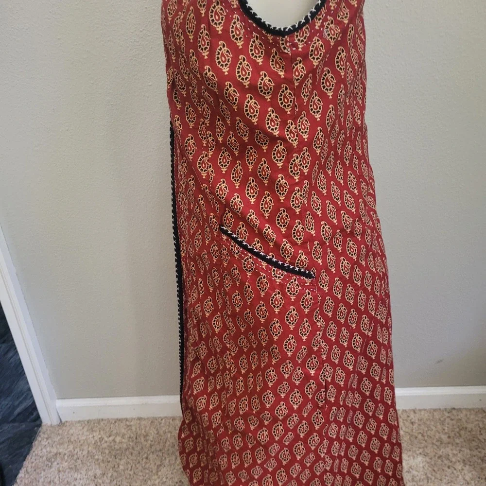 Orvis Long Vest Duster Red Paisley Hippie Boho  Medium Embroidery